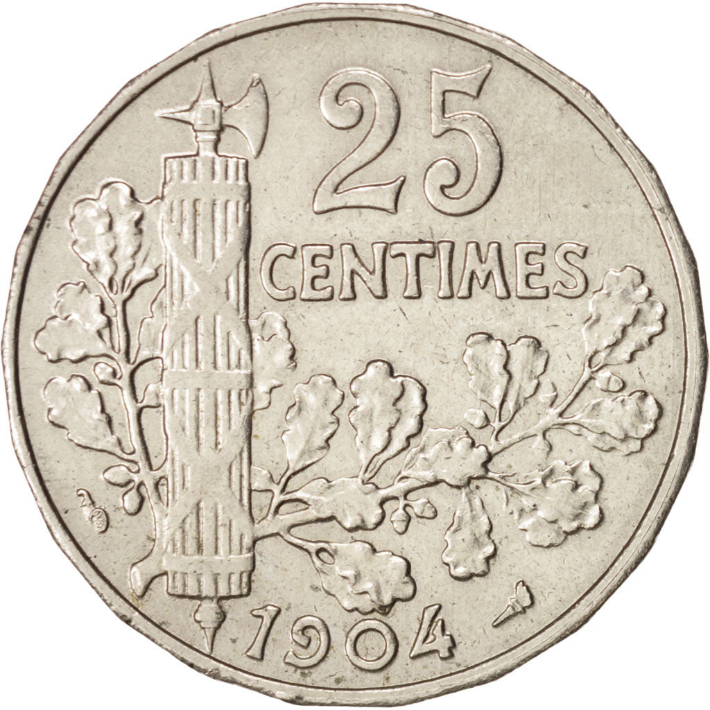 Coin, France, Patey, 25 Centimes, 1904, AU(50-53), Nickel, KM:856, Gadoury:364