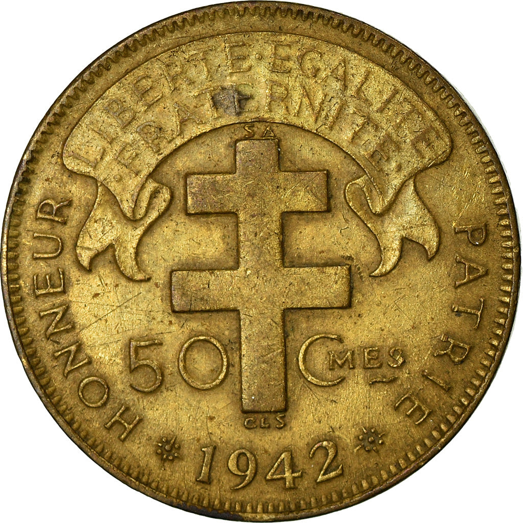 Moneta, Francuska Afryka Równikowa, 50 Centimes, 1942, Pretoria, VF(20-25)