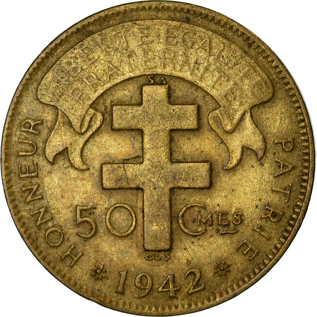 Moneta, Francuska Afryka Równikowa, 50 Centimes, 1942, Pretoria, VF(20-25)