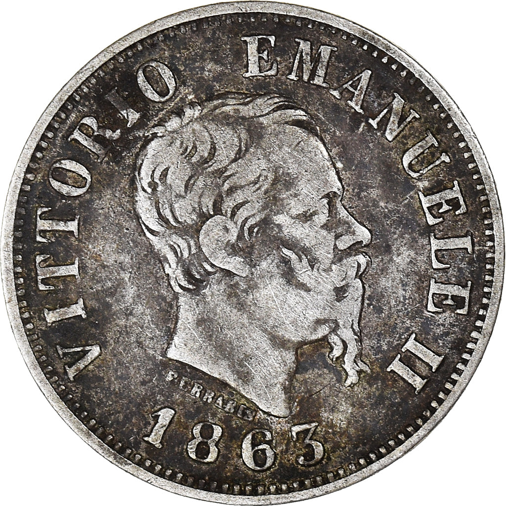 Coin, Italy, Vittorio Emanuele II, 50 Centesimi, 1863, Milan, EF(40-45), Silver