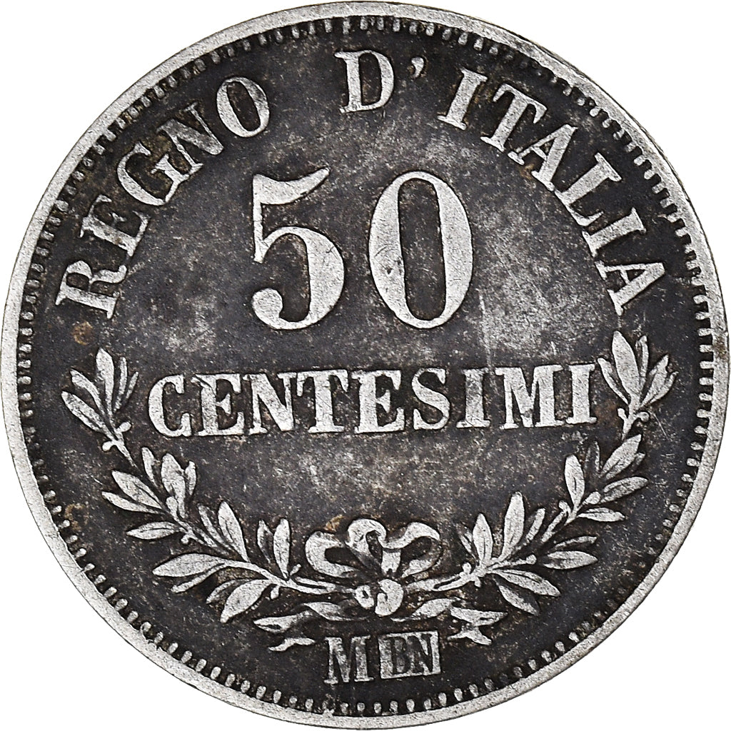 Coin, Italy, Vittorio Emanuele II, 50 Centesimi, 1863, Milan, EF(40-45), Silver