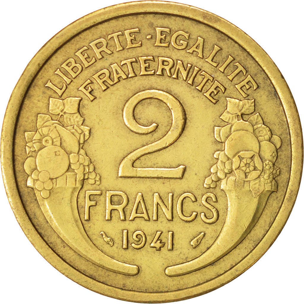 Coin, France, Morlon, 2 Francs, 1941, EF(40-45), Aluminum-Bronze, KM:886
