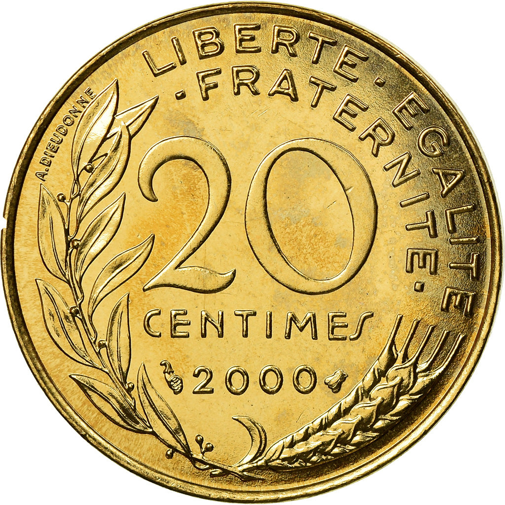 Munten, Frankrijk, Marianne, 20 Centimes, 2000, Paris, UNC-, Aluminum-Bronze