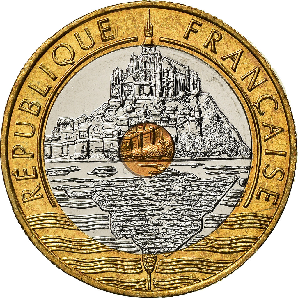 Coin, France, Mont Saint Michel, 20 Francs, 2000, Paris, MS(63), Tri-Metallic