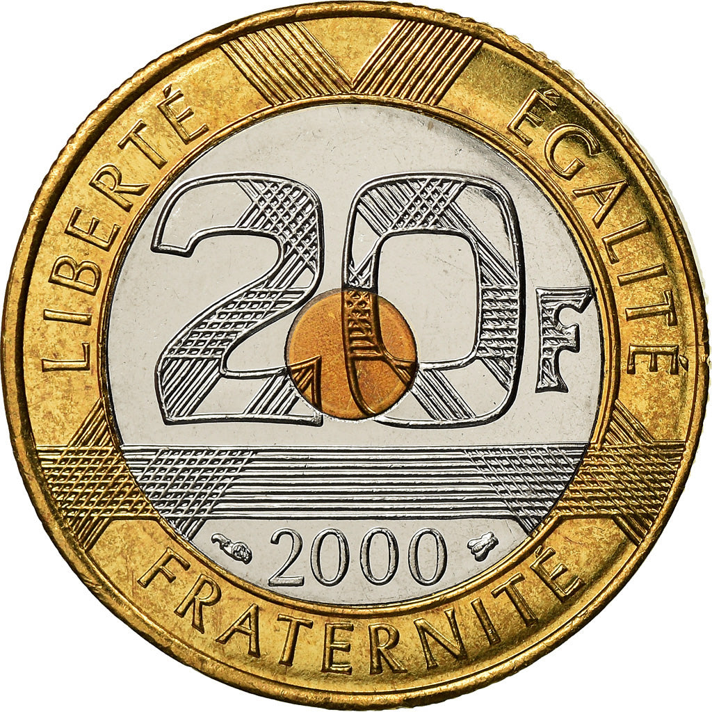 Coin, France, Mont Saint Michel, 20 Francs, 2000, Paris, MS(63), Tri-Metallic