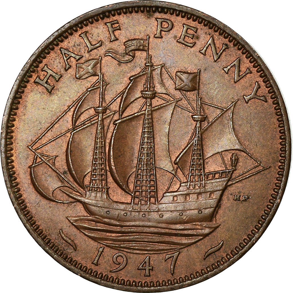 Coin, Great Britain, George VI, 1/2 Penny, 1947, AU(50-53), Bronze, KM:844