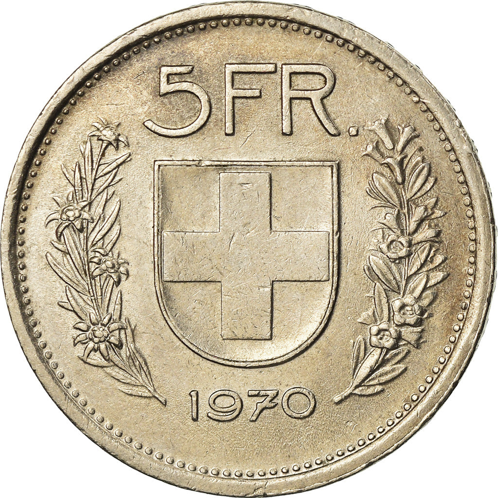 Coin, Switzerland, 5 Francs, 1970, Bern, EF(40-45), Copper-nickel, KM:40a.1