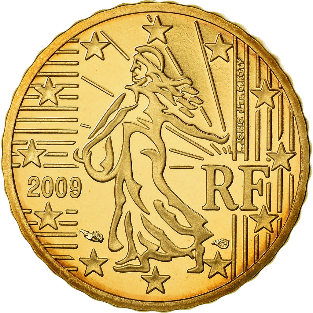 France, 10 Euro Cent, 2009, Proof / BE, MS(65-70), Brass, KM:1410