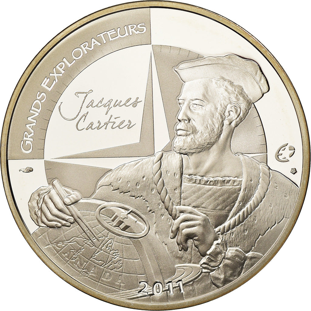 France, 10 Euro, Great Explorers - Jacques Cartier, 2011, Proof / BE, MS(65-70)