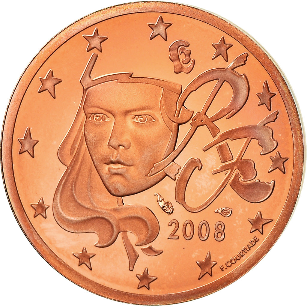 France, 2 Euro Cent, 2008, Proof / BE, MS(65-70), Copper Plated Steel, KM:1283