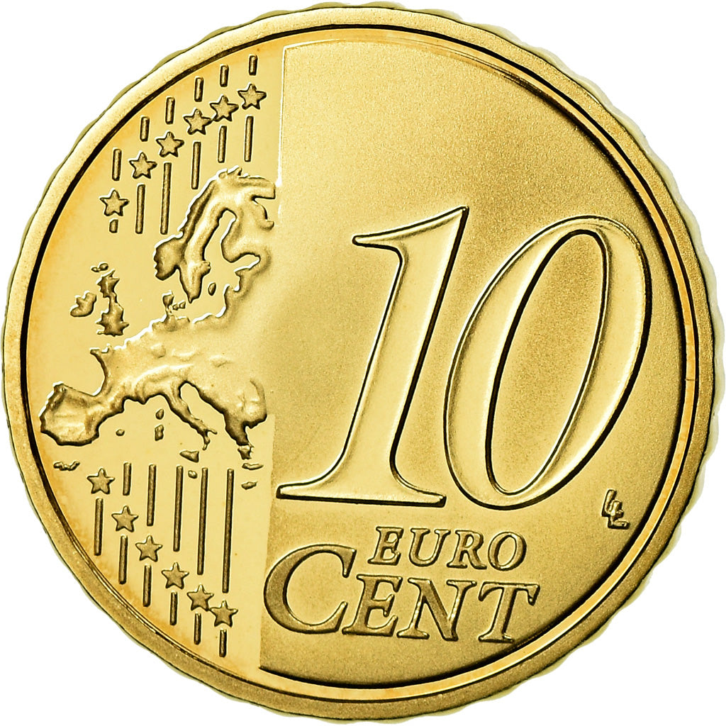 França, 10 Euro Cent, 2008, Proof / BE, MS(65-70), Latão, KM:1410