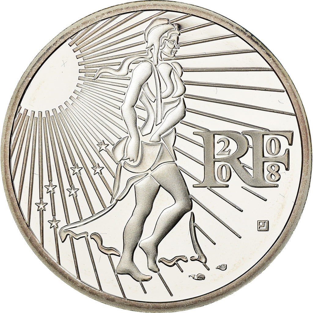France, 15 Euro, Semeuse, 2008, Proof / BE, MS(65-70), Silver, KM:1535