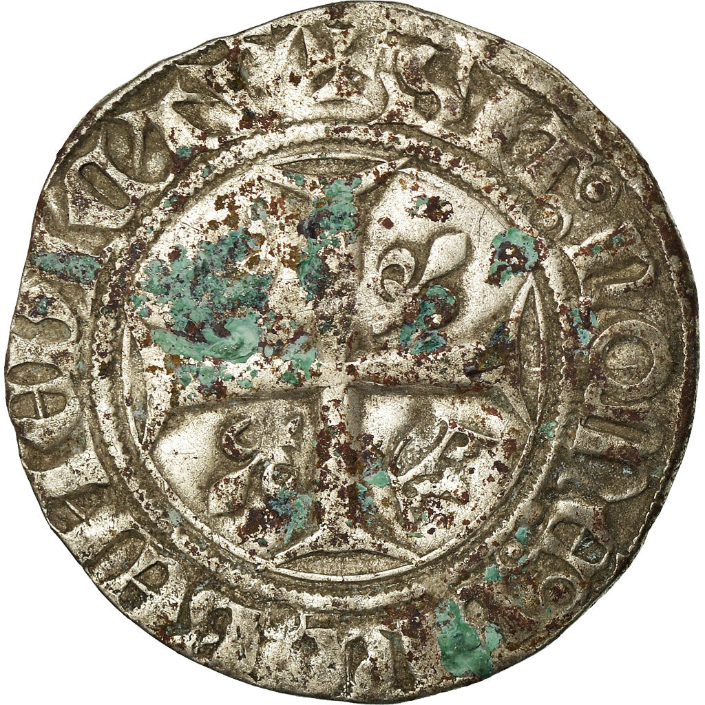 Coin, France, Charles VI, Blanc Guénar, Angers, VF(20-25), Billon