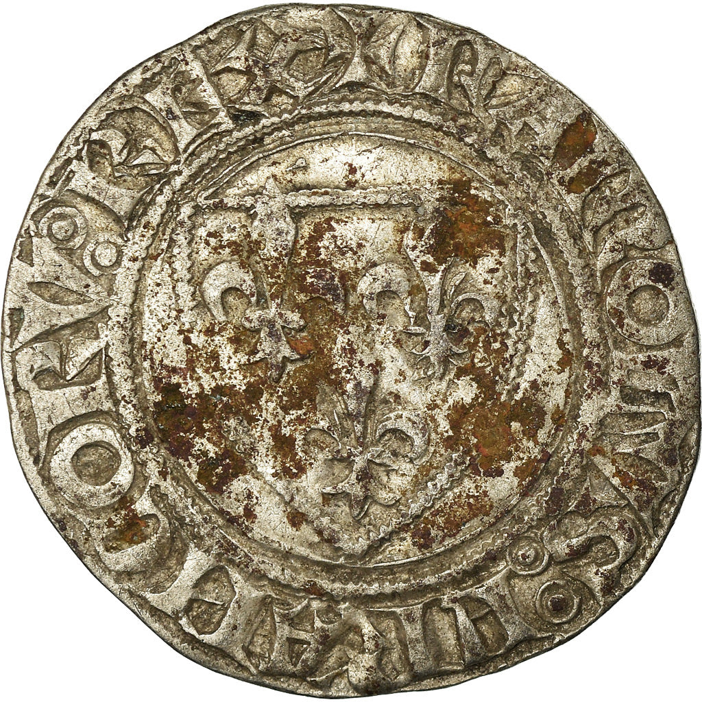 Monnaie, France, Charles VI, Blanc Guénar, Angers, TB, Billon, Duplessy:377A