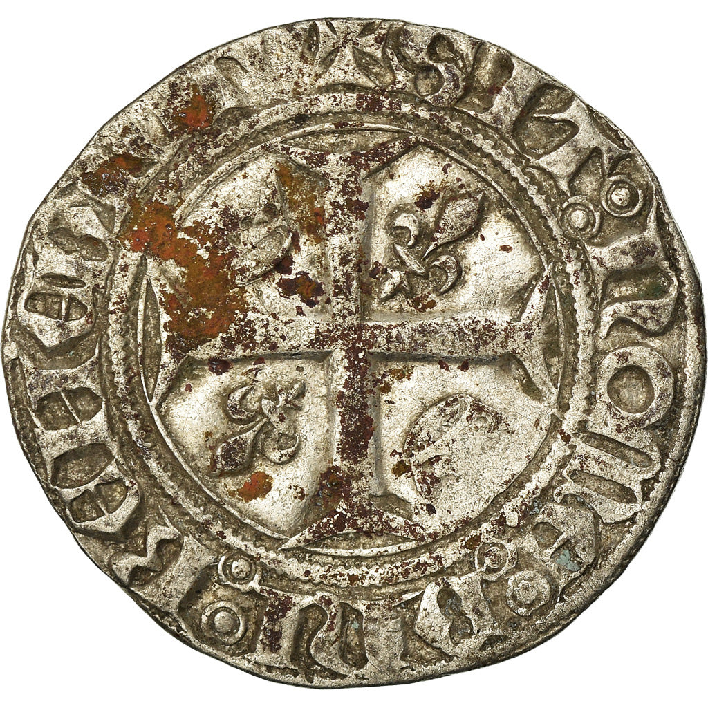 Monnaie, France, Charles VI, Blanc Guénar, Angers, TB, Billon, Duplessy:377A