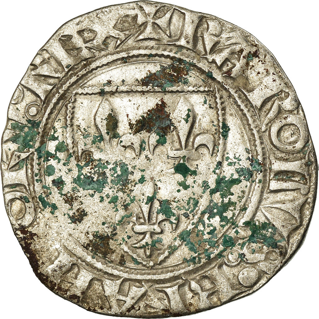 Monnaie, France, Charles VI, Blanc Guénar, Angers, TB, Billon, Duplessy:377A