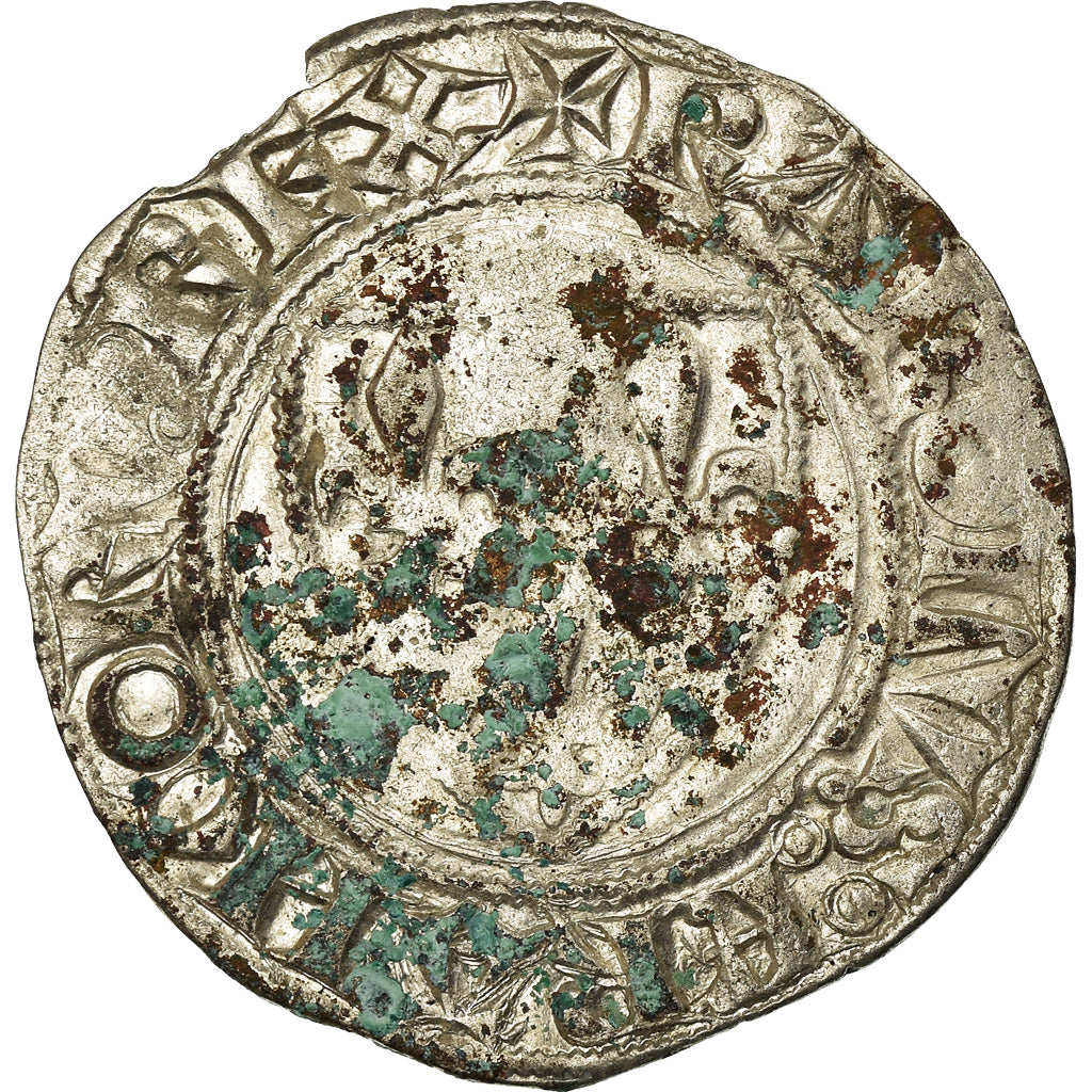Coin, France, Charles VI, Blanc Guénar, Angers, VF(20-25), Billon