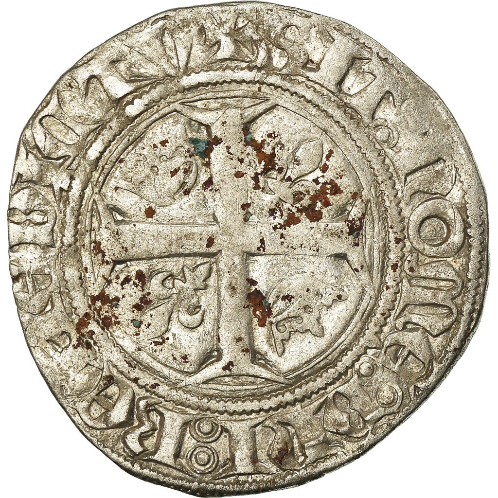 Monnaie, France, Charles VI, Blanc Guénar, Angers, TB, Billon, Duplessy:377A