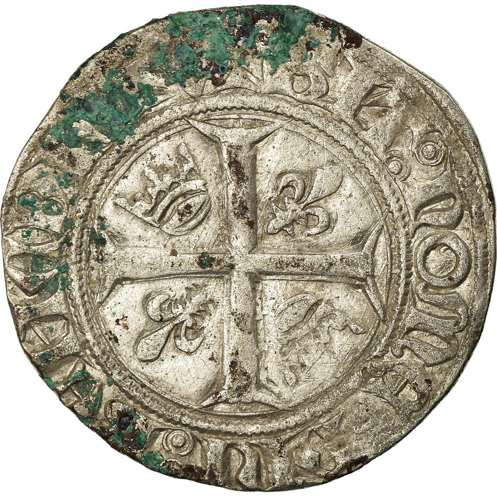 Coin, France, Charles VI, Blanc Guénar, Angers, VF(20-25), Billon
