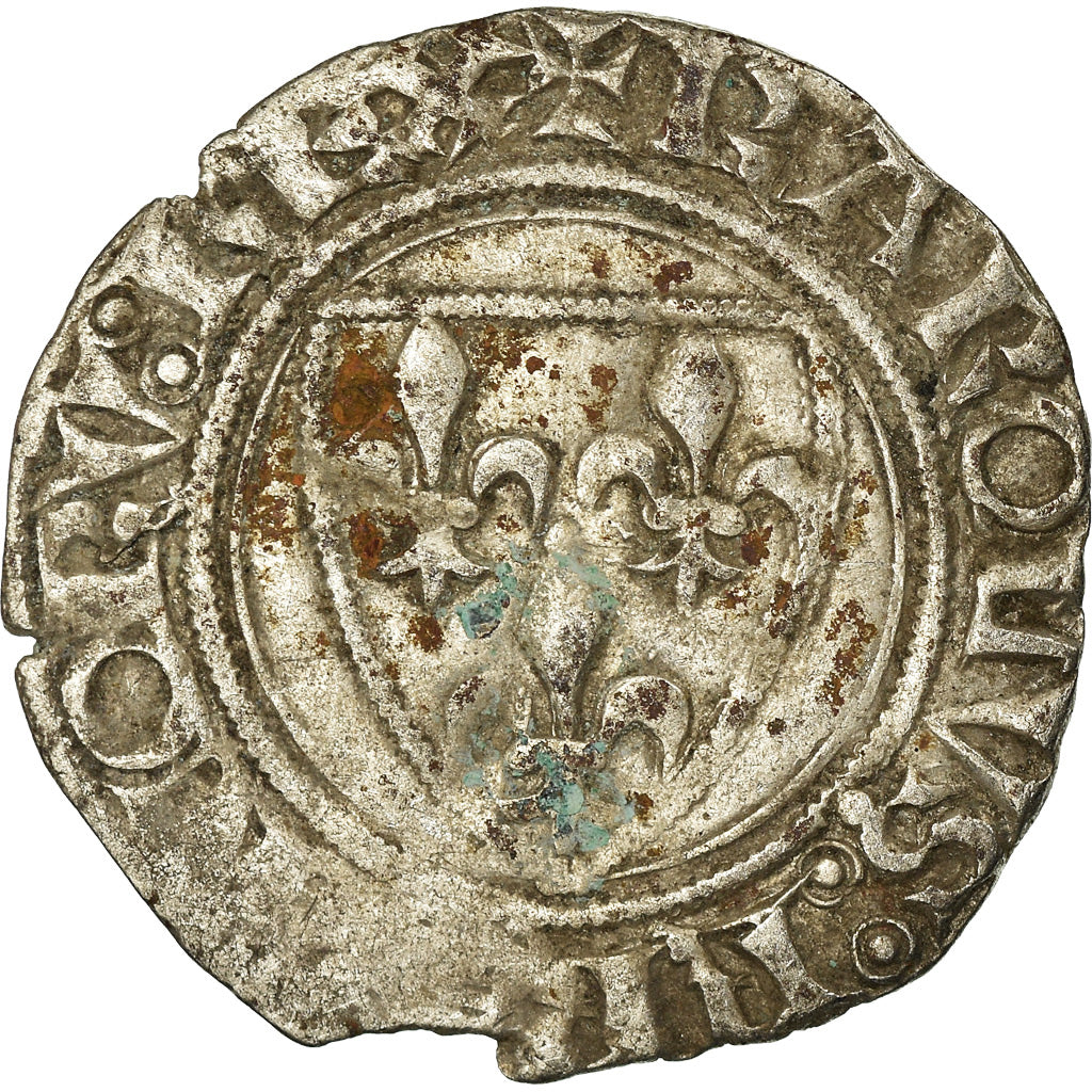 Monnaie, France, Charles VI, Blanc Guénar, Angers, TB, Billon, Duplessy:377A