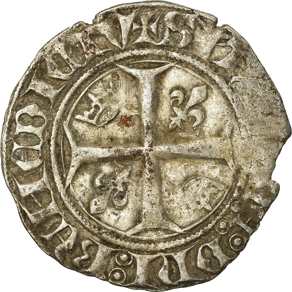 Monnaie, France, Charles VI, Blanc Guénar, Angers, TB, Billon, Duplessy:377A