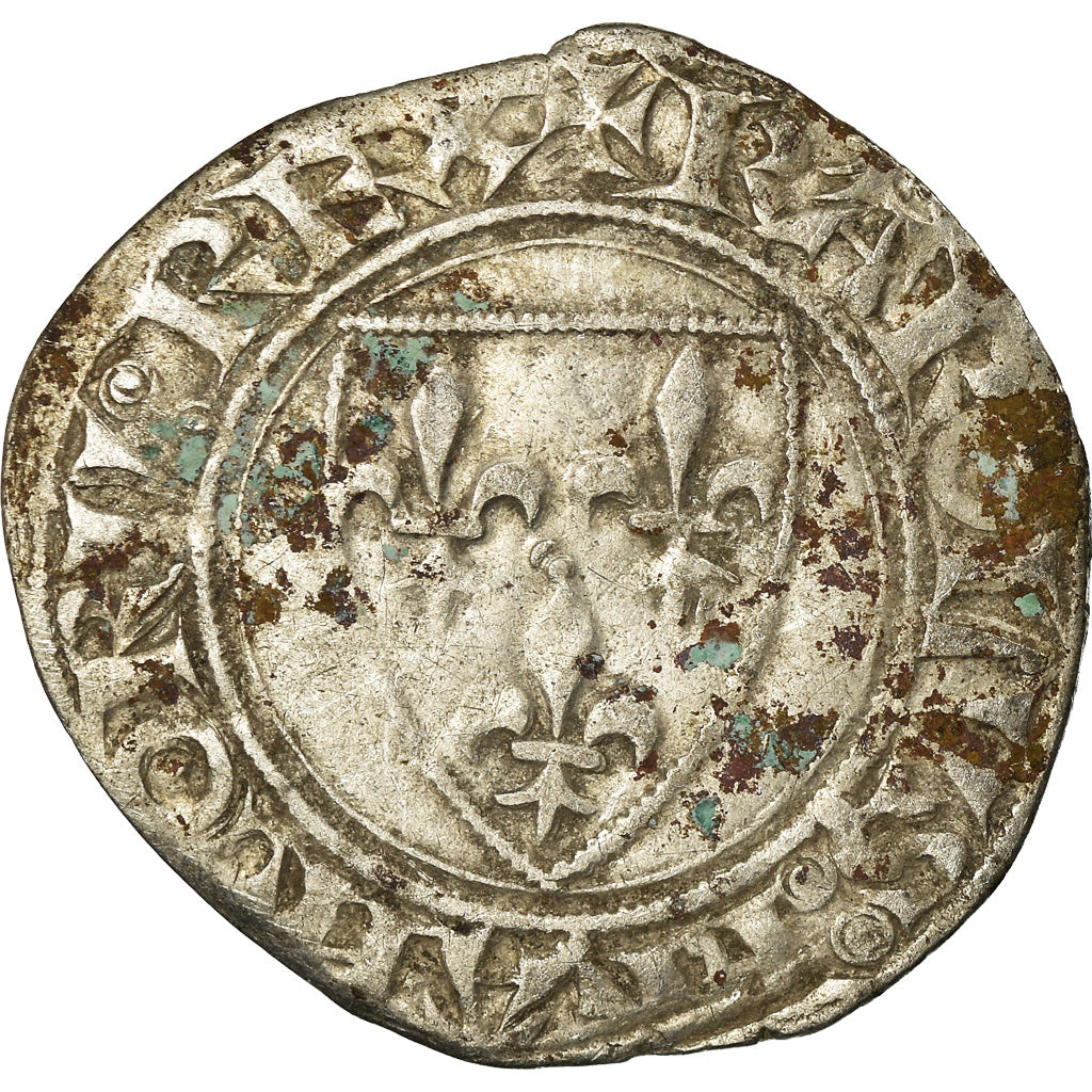 Monnaie, France, Charles VI, Blanc Guénar, Angers, TB, Billon, Duplessy:377A