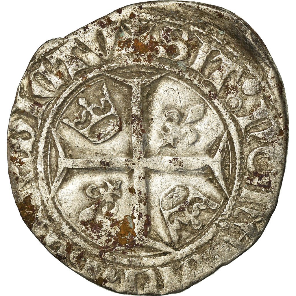 Monnaie, France, Charles VI, Blanc Guénar, Angers, TB, Billon, Duplessy:377A