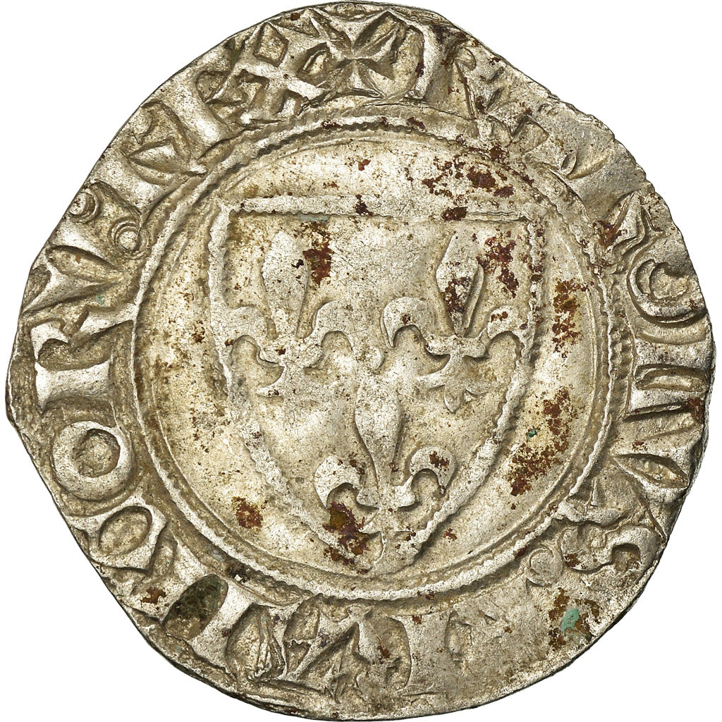 Monnaie, France, Charles VI, Blanc Guénar, Angers, TB+, Billon, Duplessy:377A