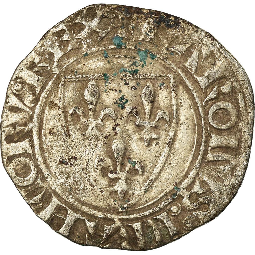 Coin, France, Charles VI, Blanc Guénar, Angers, VF(30-35), Billon
