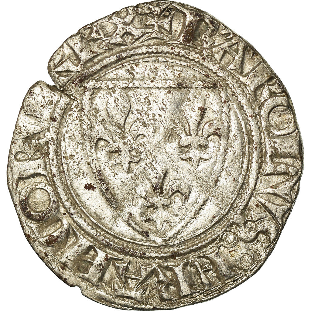 Coin, France, Charles VI, Blanc Guénar, Angers, VF(30-35), Billon
