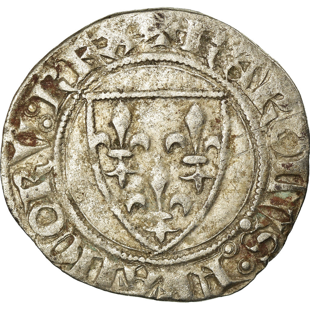 Monnaie, France, Charles VI, Blanc Guénar, Angers, TB+, Billon, Duplessy:377A