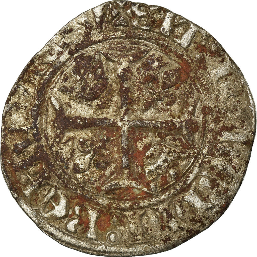 Monnaie, France, Charles VI, Blanc Guénar, Angers, TB+, Billon, Duplessy:377A