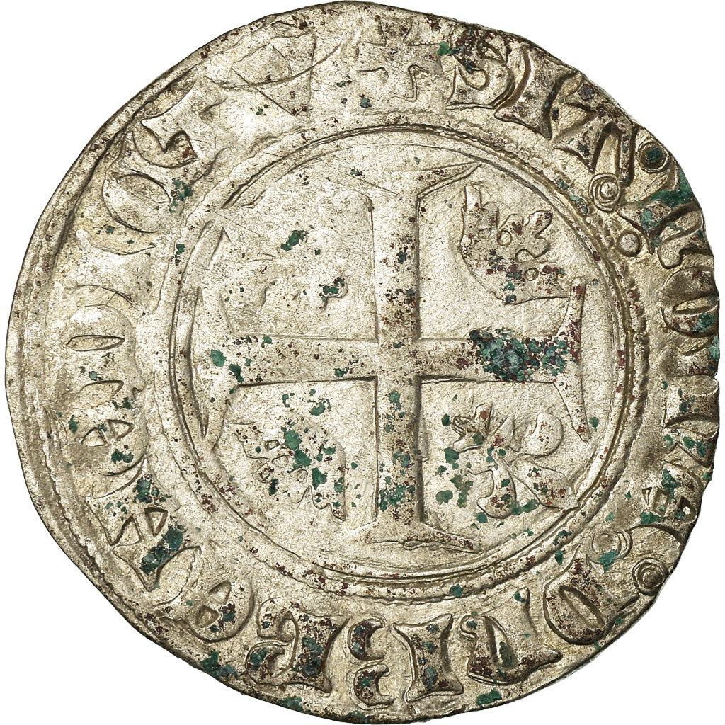 Coin, France, Charles VI, Blanc Guénar, Montpellier, VF(30-35), Billon