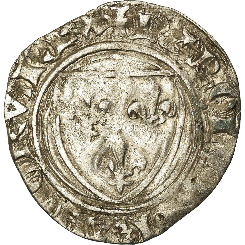 Coin, France, Charles VI, Blanc Guénar, Montpellier, VF(30-35), Billon