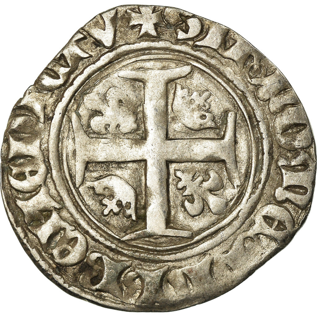 Coin, France, Charles VI, Blanc Guénar, Montpellier, VF(30-35), Billon
