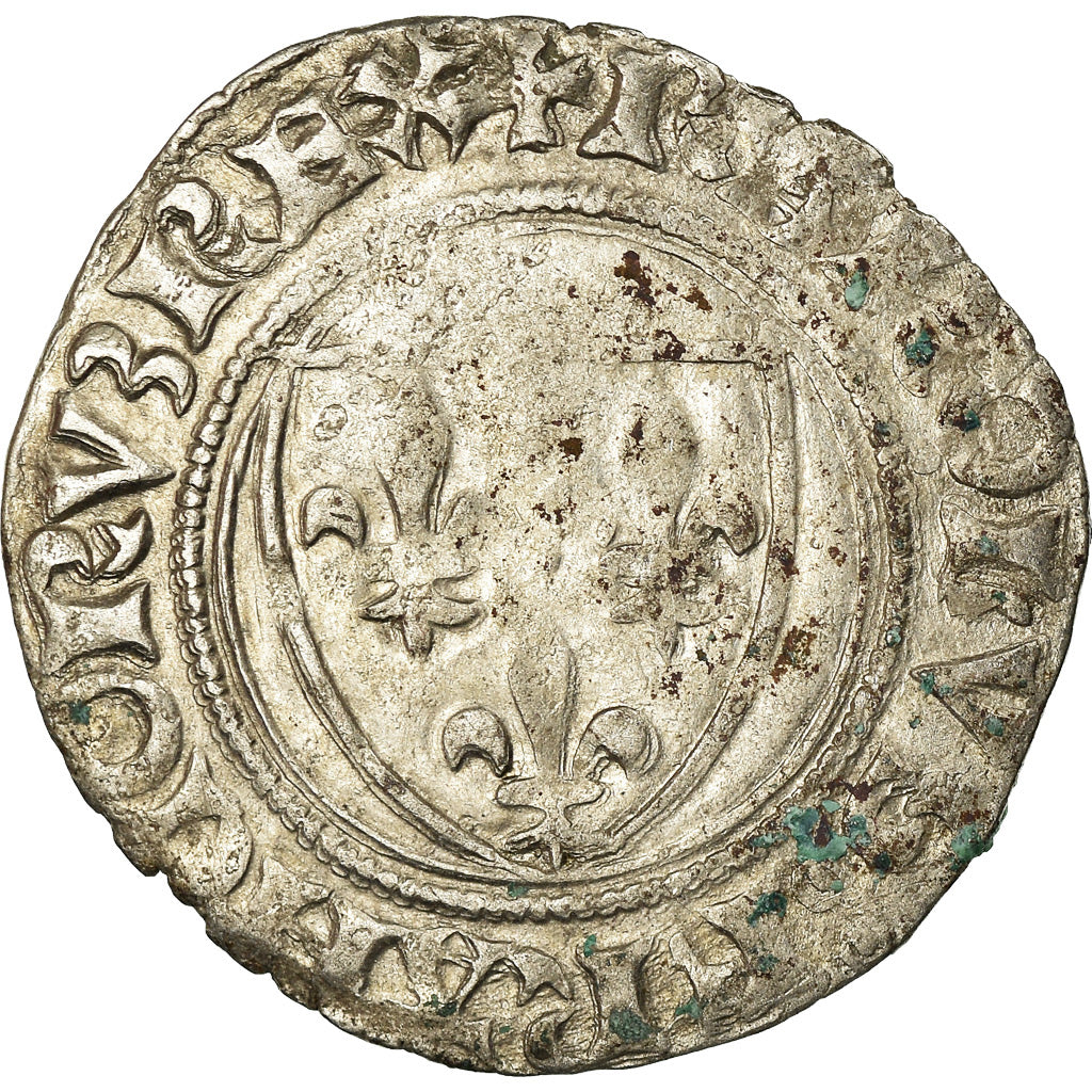 Coin, France, Charles VI, Blanc Guénar, Montpellier, VF(30-35), Billon