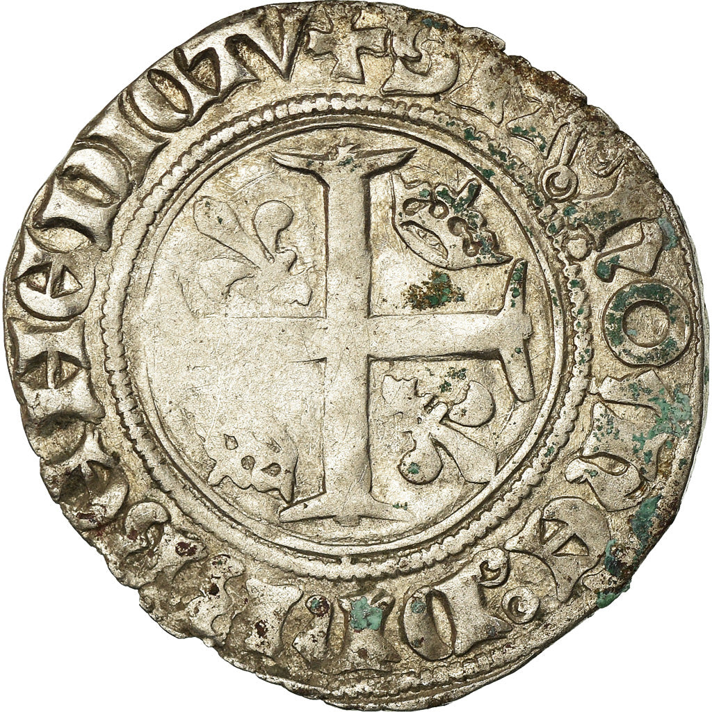 Coin, France, Charles VI, Blanc Guénar, Montpellier, VF(30-35), Billon