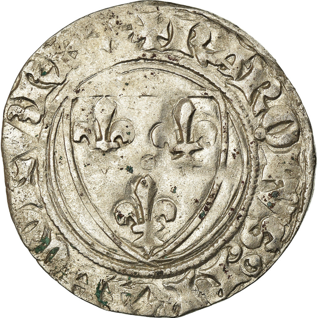 Coin, France, Charles VI, Blanc Guénar, Montpellier, VF(30-35), Billon