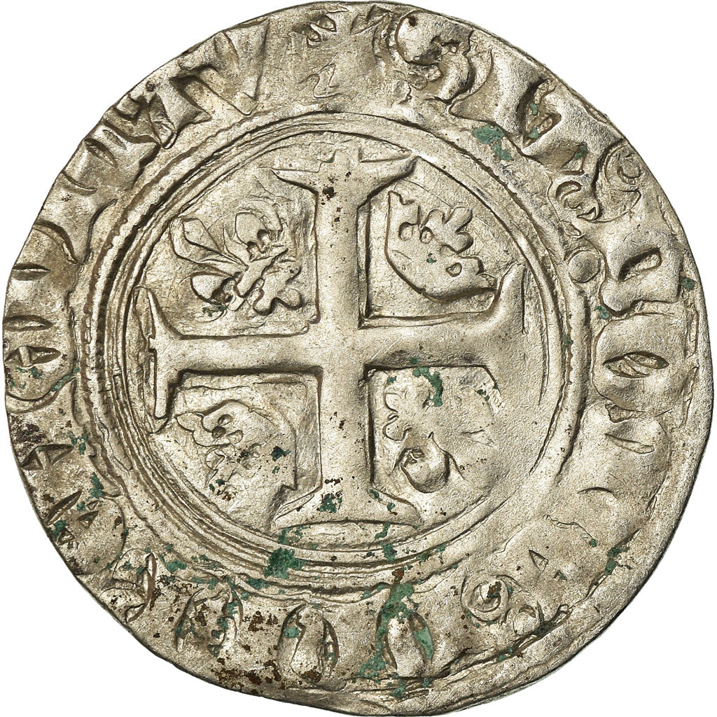 Coin, France, Charles VI, Blanc Guénar, Montpellier, VF(30-35), Billon