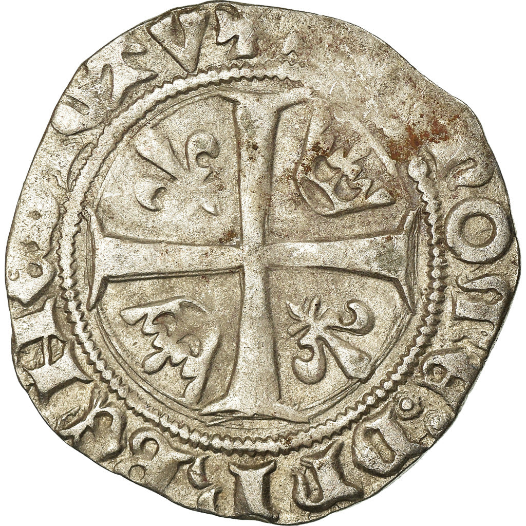 Coin, France, Charles VI, Blanc Guénar, Montpellier, VF(30-35), Billon