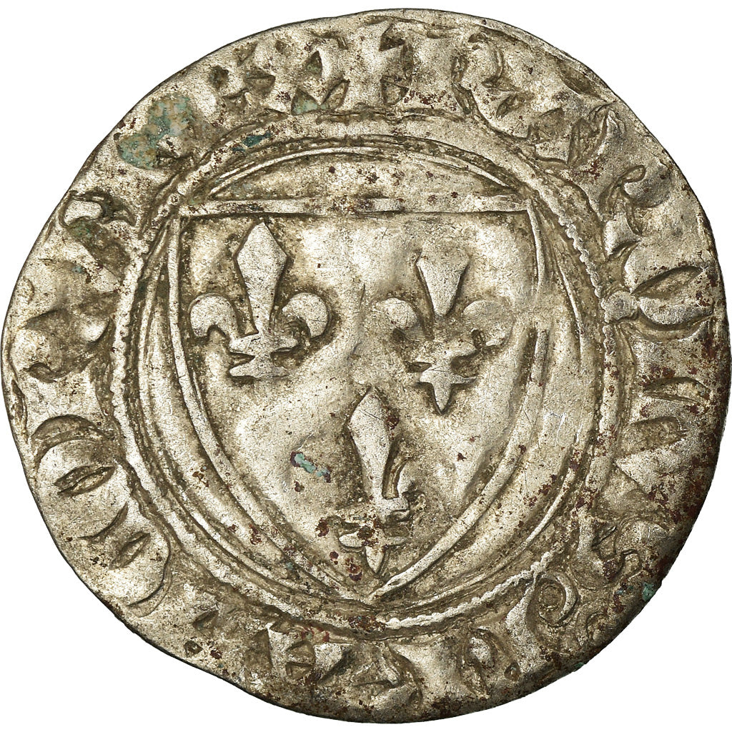 Monnaie, France, Charles VI, Blanc Guénar, Montpellier, TB+, Billon
