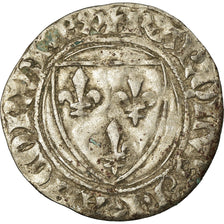 Monnaie, France, Charles VI, Blanc Guénar, Montpellier, TB+, Billon