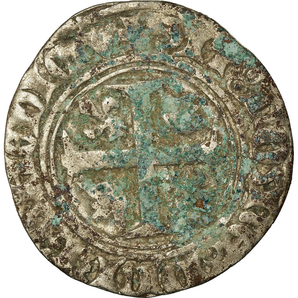 Monnaie, France, Charles VI, Blanc Guénar, Montpellier, TB+, Billon