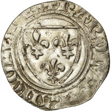Monnaie, France, Charles VI, Blanc Guénar, Montpellier, TB+, Billon