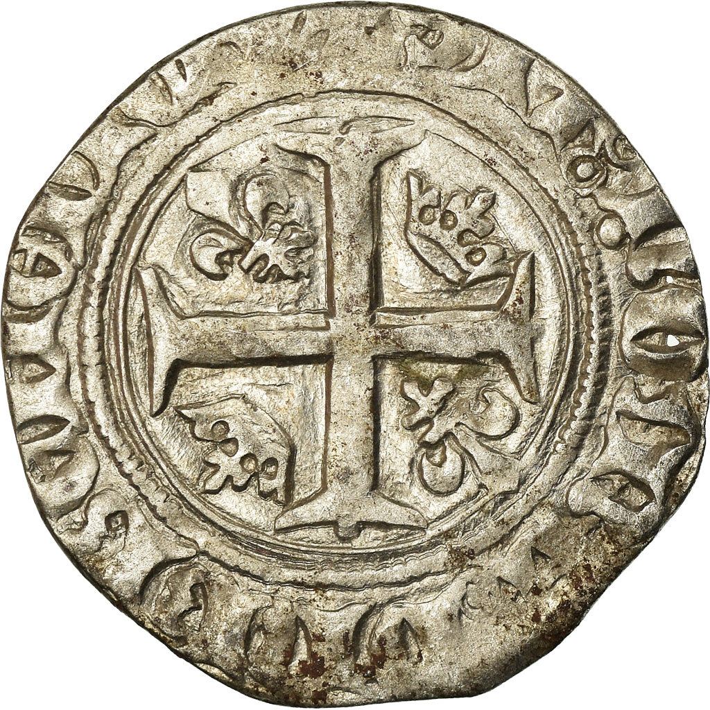 Monnaie, France, Charles VI, Blanc Guénar, Montpellier, TB+, Billon