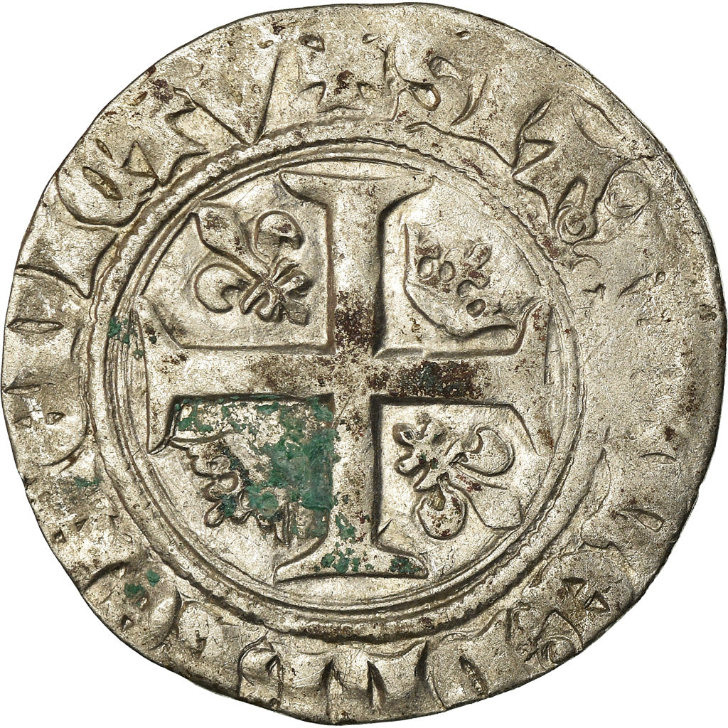 Monnaie, France, Charles VI, Blanc Guénar, Montpellier, TB+, Billon
