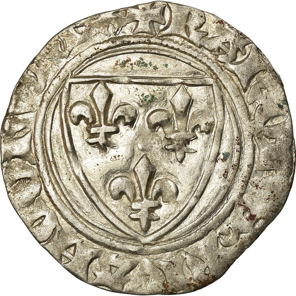 Coin, France, Charles VI, Blanc Guénar, Montpellier, VF(30-35), Billon