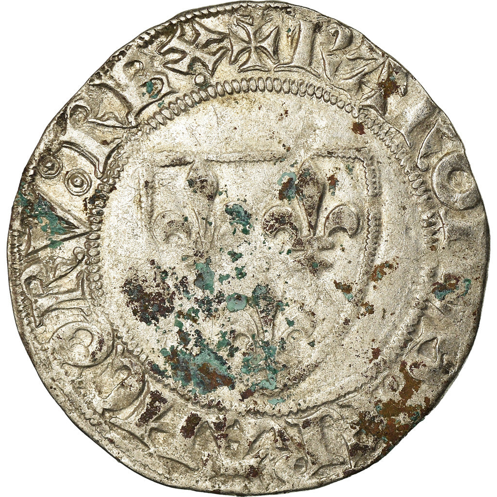 Monnaie, France, Charles VI, Blanc Guénar, Saint Lô, TB, Billon, Duplessy:377A