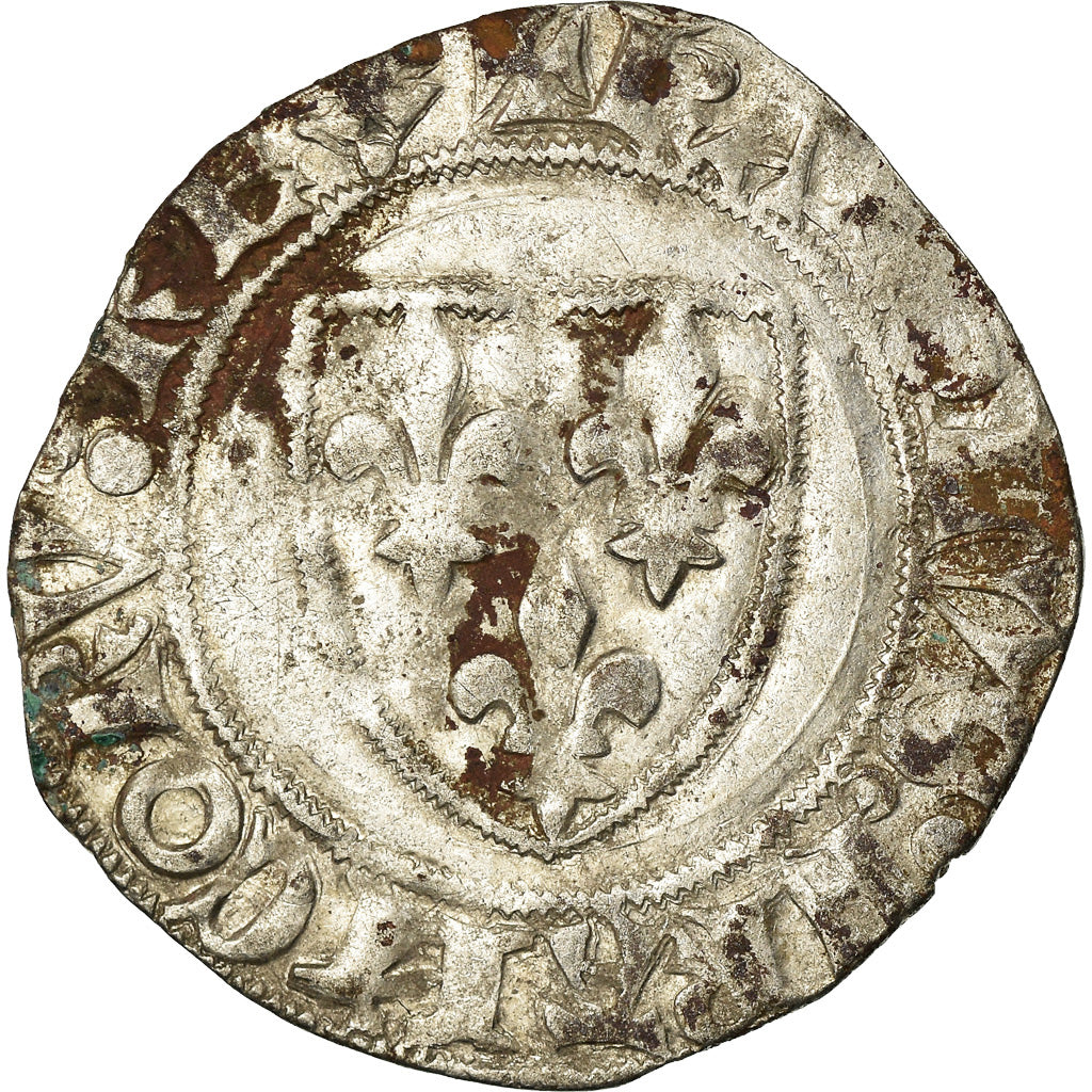 Monnaie, France, Charles VI, Blanc Guénar, Saint Lô, TB, Billon, Duplessy:377A