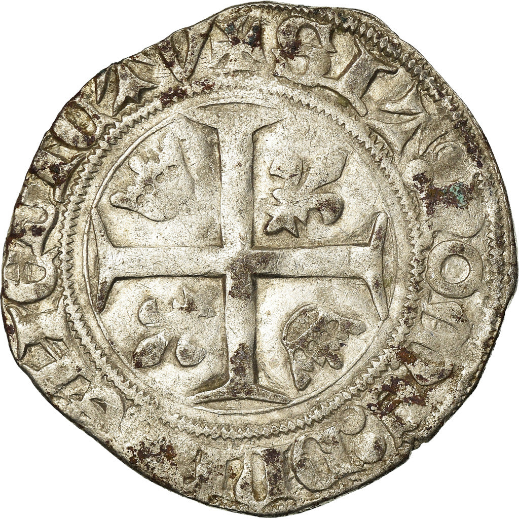 Monnaie, France, Charles VI, Blanc Guénar, Saint Lô, TB, Billon, Duplessy:377A